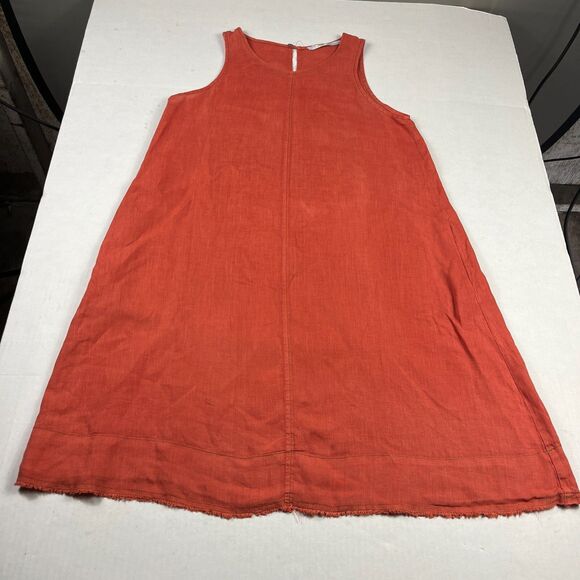 Lauren Vidal Linen Dress Small Orange Sleeveless Shift Raw Hem Summer Resort XS - Picture 1 of 13